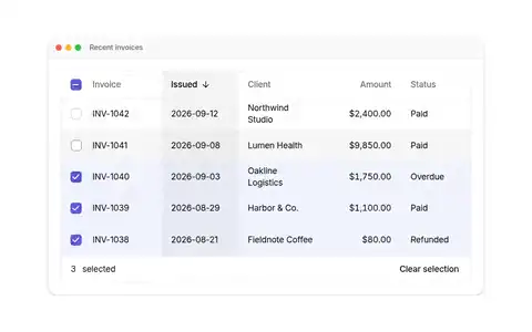 19 product mockups: Tables, chat, command palettes, toasts